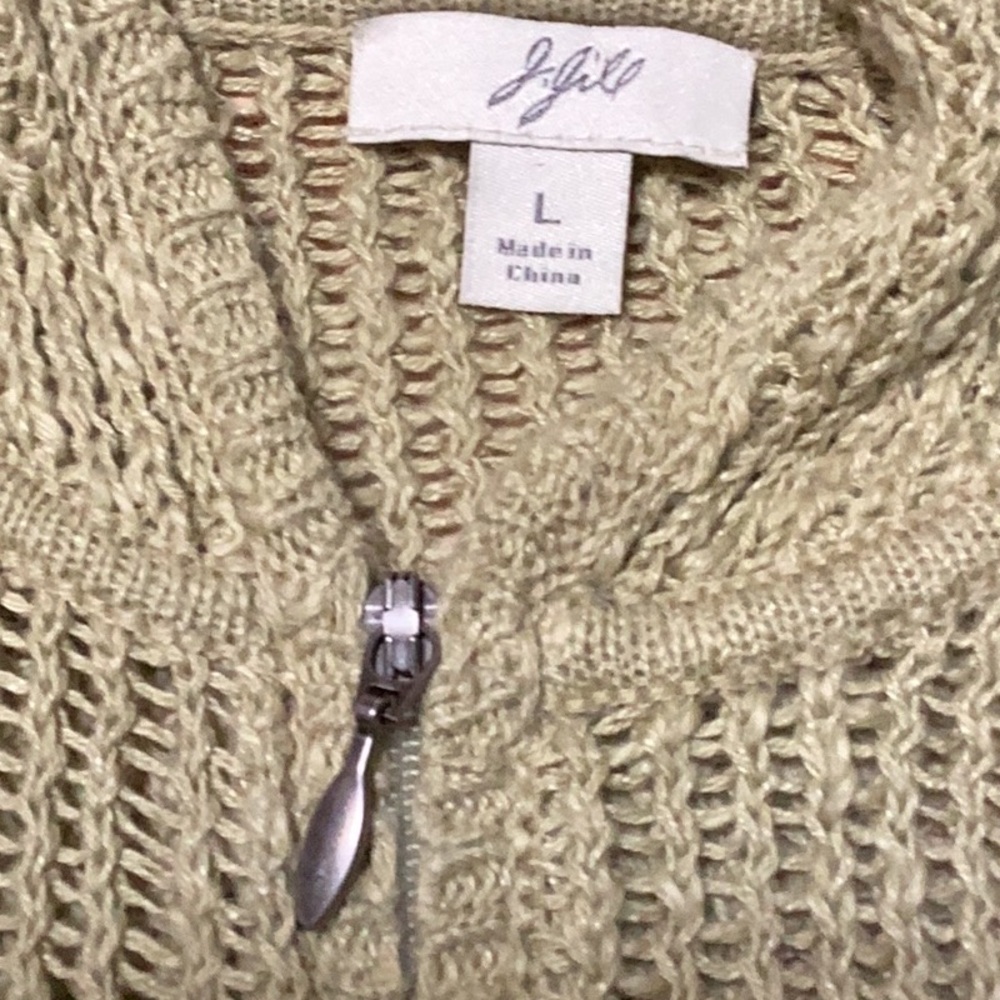 JJill Green Linen Cotton Blend Open Weave Chartreuse Pea Green‎ Hooded Sweater - Picture 7 of 9